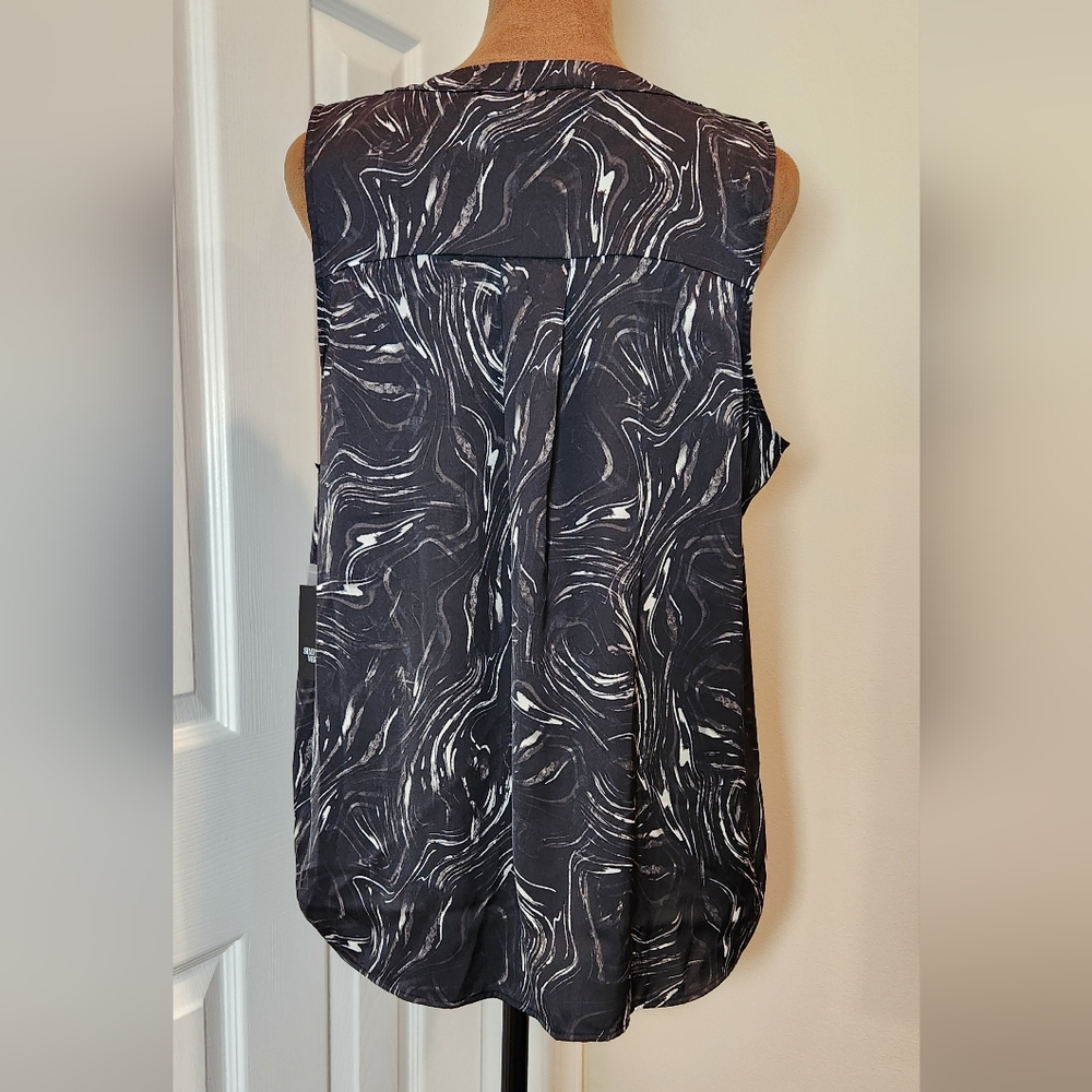 Simply Vera Vera Wang Marble Swirl Hidden Button-Down Blouse - Black and White - Picture 2 of 7